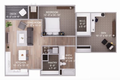  Floor Plan 1 Bedroom 1 Bath + Den