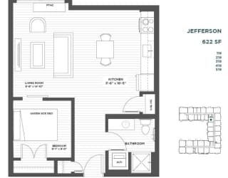 Jefferson Alcove Floor Plan at The Hill Apartments