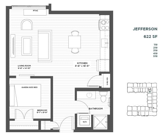 Jefferson Alcove Floor Plan at The Hill Apartments