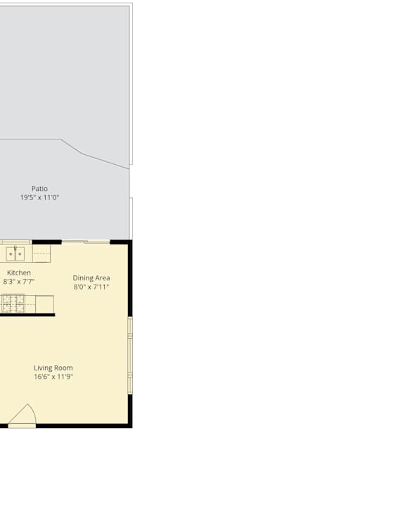 A floor plan for a 1 Bedroom, 1 Bathroom apartment.