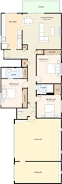 A floor plan of a 3 Bedroom, 2 Bathroom apartment.