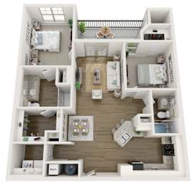 Two bedroom two bath floor plan A at Litchford 315 Apartments, Raleigh, 27615