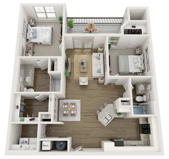 Two bedroom two bath floor plan