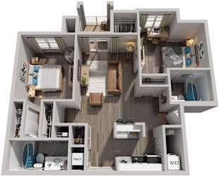 2 Bed 2 Bath Floor Plan | 960 Sq. Ft. at Trails at Short Pump Apartments in Richmond, 23233