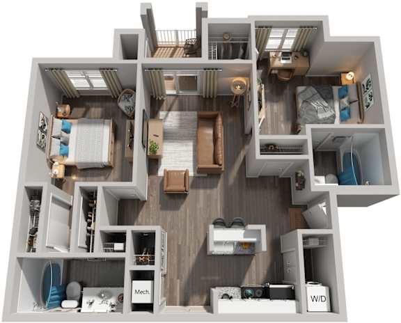 2 Bed 2 Bath Floor Plan | 960 Sq. Ft. at Trails at Short Pump Apartments in Richmond, 23233