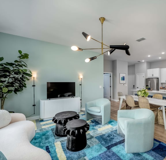 luxury living room and kitchen at Ironwood Flats in Brandon, Florida