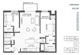 Lincoln Two Bedroom  Milton Walkout Two Bedroom Floor Plan at The Hill Apartments