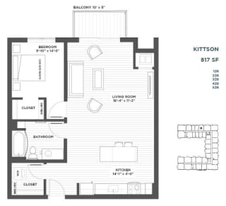 Kittson One Bedroom Floor Plan at The Hill Apartments