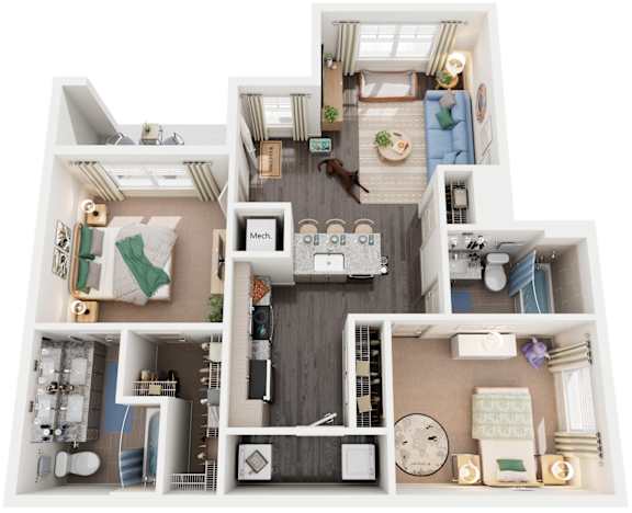 Floor Plan  2 Bed 2 Bath Floor Plan | 964 Sq. Ft. at Promenade at Newnan Crossing in Georgia, 30265