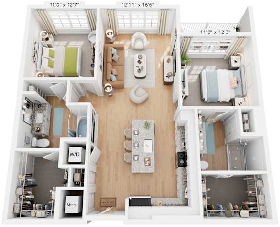 Dallas Floor Plan 2 Bed, 2 Bath 1,221 Sq. Ft. at The Quincy Apartments, 30102