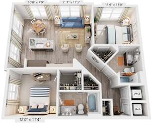 2 Bed 2 Bath Floor Plan | 1,020 Sq. Ft. at Rivergate in Virginia, 22191