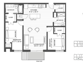 2 bedroom walkout floor plan at The Hill Apartments in st paul mn