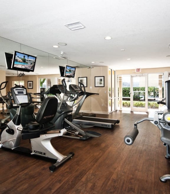 the gym is equipped with a variety of exercise equipment