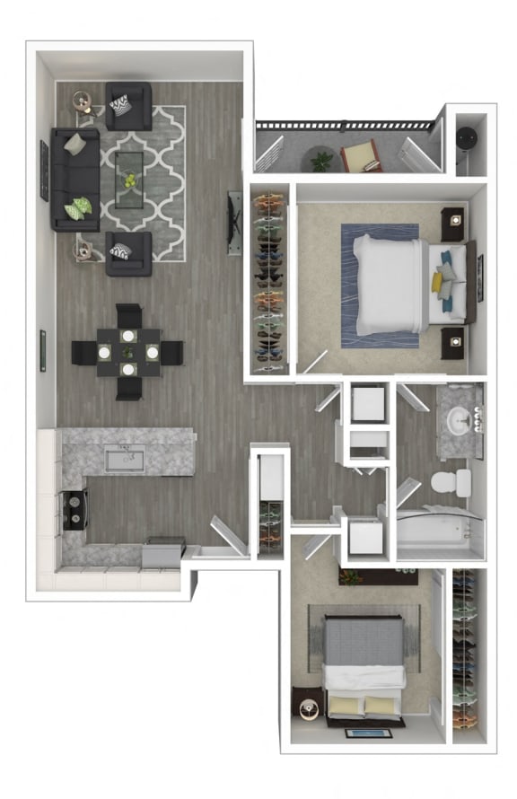 2 Bedroom, 1 Bathroom Floor Plan B at Silverstone Apartments, Davis, CA