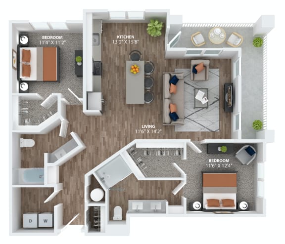 Two bedroom floorplan at The Overlook in Winter Garden, FL