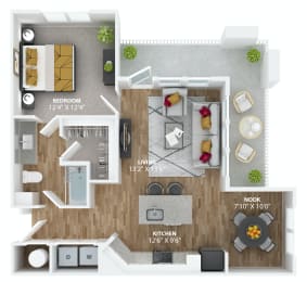 One bedroom floorplan at The Alibi at Lake Lilly