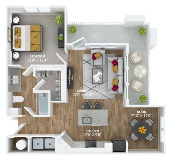 One bedroom floorplan at The Alibi at Lake Lilly