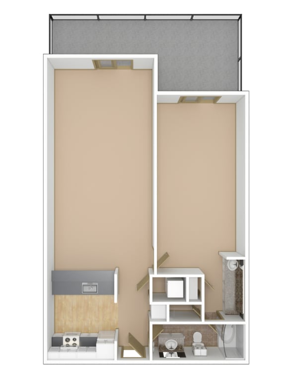 1 Bedroom, 1 Bathroom Floor Plan