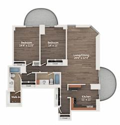 2  Bed   2  Bath   1,150 Sq. Ft. | 2 Bedroom 02 Floor Plan at Churchill, Minneapolis