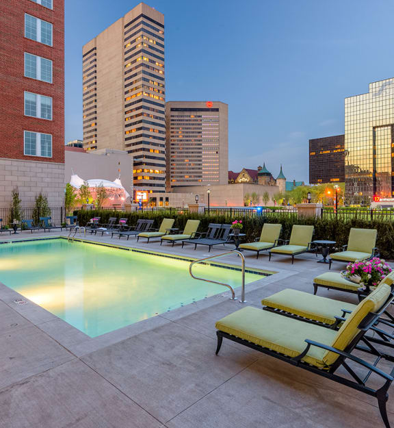 the pool at the ace hotel ca at night
