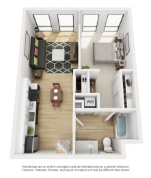 LL Hawkins 1 Bed 1 Bath A Floor Plan