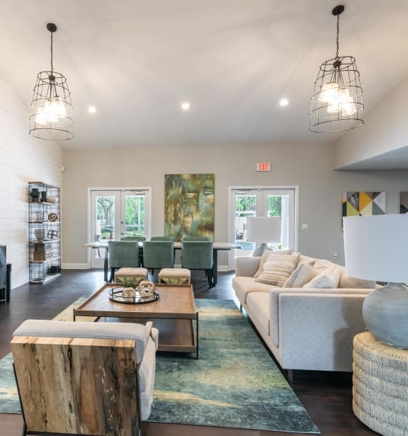 a living room with a couch and a coffee table