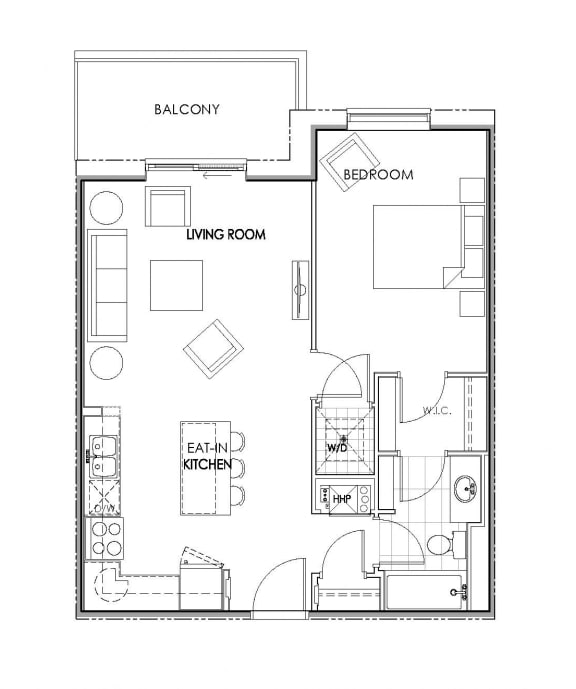 1 bedroom 1 bathroom apartment floor plan at Watson Park Apartments in Guelph, Ontario