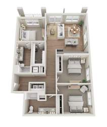 A Whitby Gin house plan shows a 3 bedroom, 2 bathroom apartment.