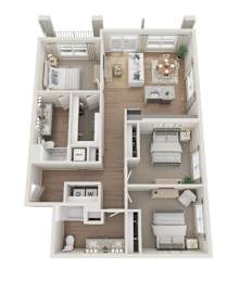 A Whitby Gin house plan shows a 3 bedroom, 2 bathroom apartment.