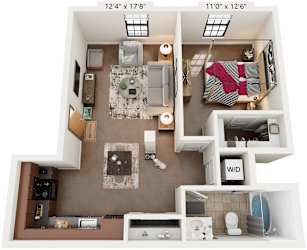 1 Bed 1 Bath Floor Plan | 654 Sq. Ft. at Mayton Transfer Lofts in Petersburg, Virginia
