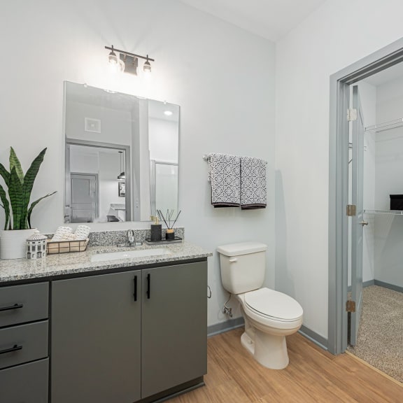 a bathroom with a shower and a sink and a toilet