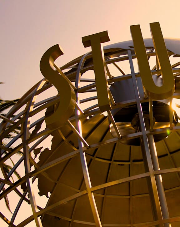 A large and illuminated globe at Vineland Gardens, Studio City, California