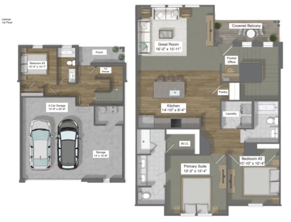 Spacious 2 bedroom home with downstairs bedroom and large 2 car garage