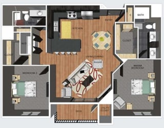 York two bedroom two bathroom floor plan at The Flats at 84