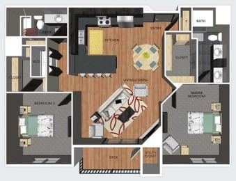 Floor Plan  York two bedroom two bathroom floor plan at The Flats at 84