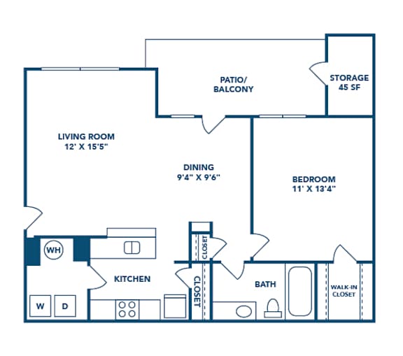Floor Plan  1 Bed/ 1 Bath (A2)