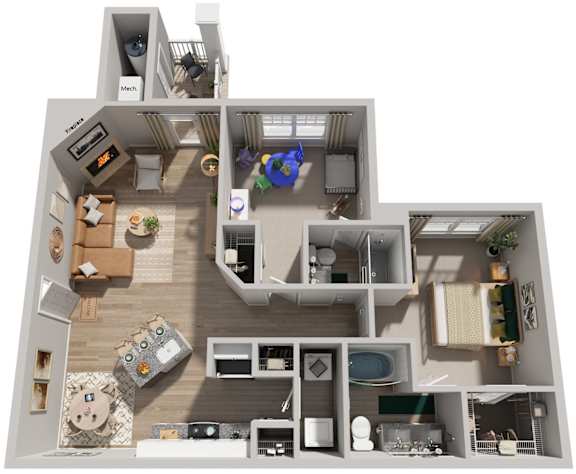 2 Bed 2 Bath Floor Plan | 1,187 Sq. Ft.  at SomerHill Farms Apartments, VA 20155