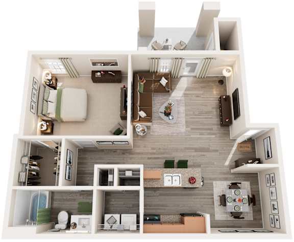 1 Bed 1 Bath Floor Plan | 850-970 Sq. Ft. at Bedford Parke Apartments, Warner Robins, Georgia, 31088