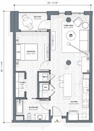 52 TEN A3 Floorplan, 1 bed 1 bath