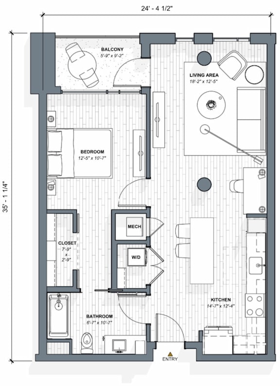52 TEN A3 Floorplan, 1 bed 1 bath