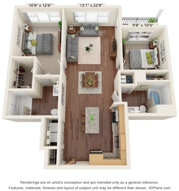 Floor Plan  2 bed 2 bath floor plan  at Preserve at Peachtree Shoals 55&#x2B; Apartments, Dacula, GA
