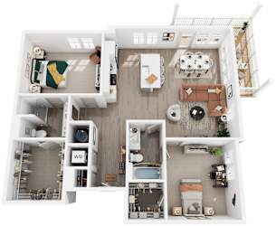 2 Bed 2 Bath Floor Plan | 1,222 Sq. Ft. at Artistry at Winterfield Apartments, Midlothian, 23112