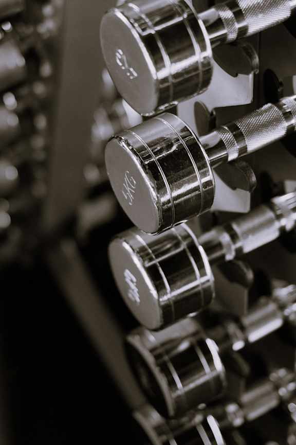 A close up of a set of dumbbells.