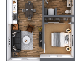 LL Hawkins 1 Bed 1 Bath B Floor Plan