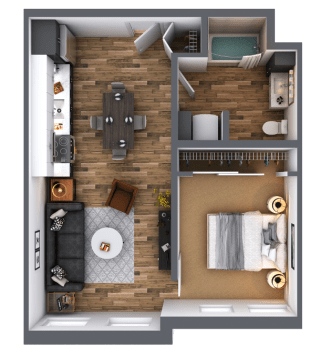 LL Hawkins 1 Bed 1 Bath B Floor Plan