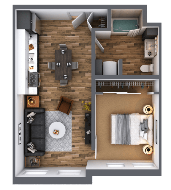LL Hawkins 1 Bed 1 Bath B Floor Plan