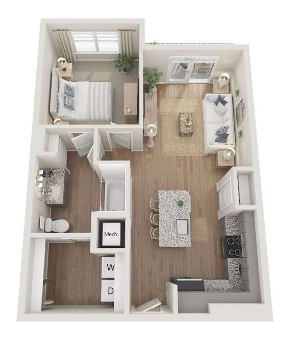 A 2 bedroom apartment with 1 bathroom is 792 square feet.