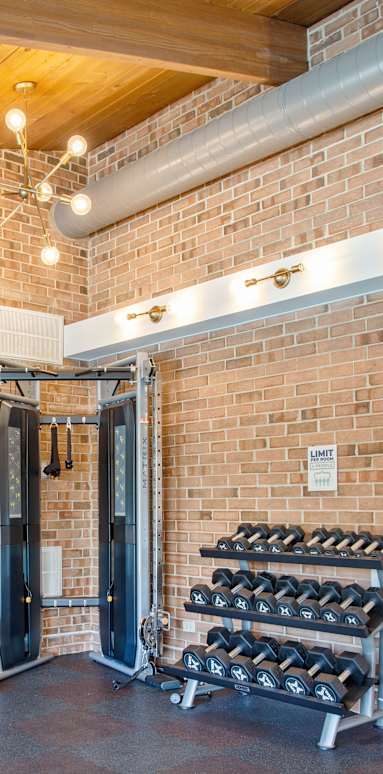 Fully equipped gym at fifty9 Grove Apartments, Illinois