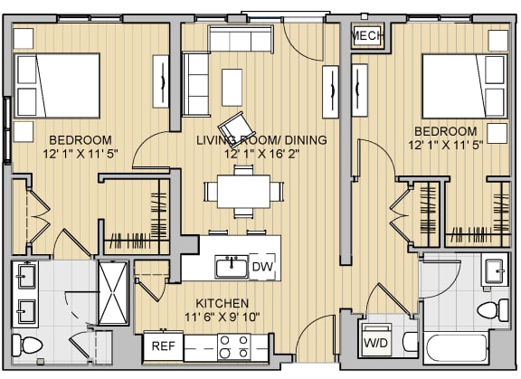 Floor Plan  2 Bed 2 Bath 28b1000 1,000 Sq.Ft. Floor Plan at 28 Austin St, Massachusetts, 02460