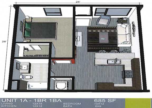A floor plan of an apartment at 111 Vine Street.